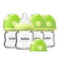 YOHKOH Natural Glass Baby Bottle with Natural Response Nipple, Newborn Anti-Colic Baby Bottles, Wide Neck Mushroom Cap Baby Bottle, Clear (Green, 3.4oz (Pack of 4))