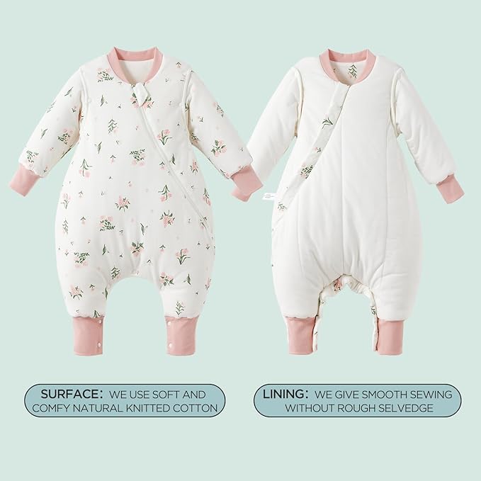 Duomiaomiao 3.5 TOG Toddler Sleep Sack 6-12 Months 100% Cotton Winter Side Open Zipper Baby Sleep Sack with Feet, Warm Toddler Wearable Blanket