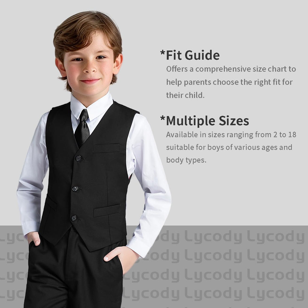 Lycody Boys Suit Vest Set Formal Dress Suits Wedding Outfit, Black, Size 16
