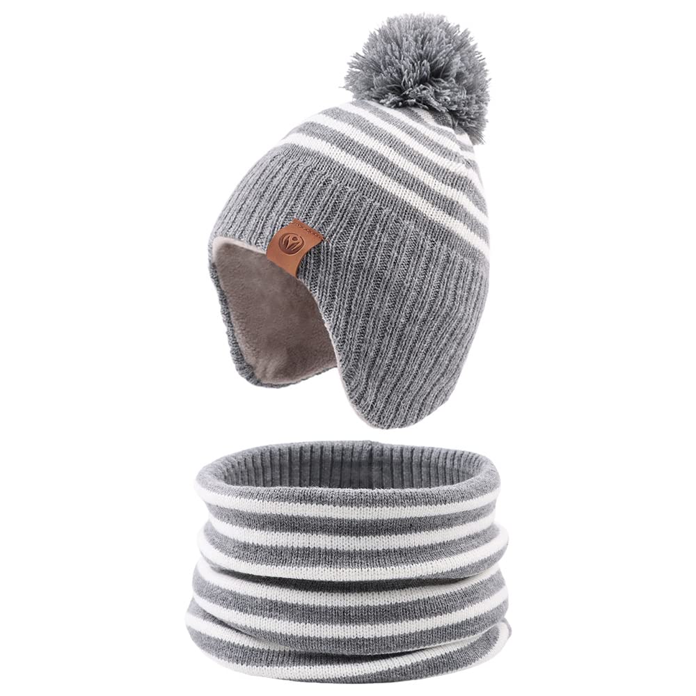 JANGANNSA Knitted Baby Hat Scarf Winter Warm Boy Girl Beanie Fleece Lining