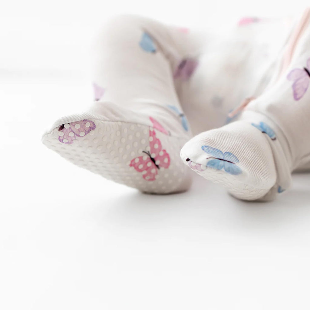 Bamboo Little Soft Baby Footie Pajamas, Baby Clothes, Newborn Sleepers, 95% Viscose and 5% Spandex, Butterfly, 9-12 Months