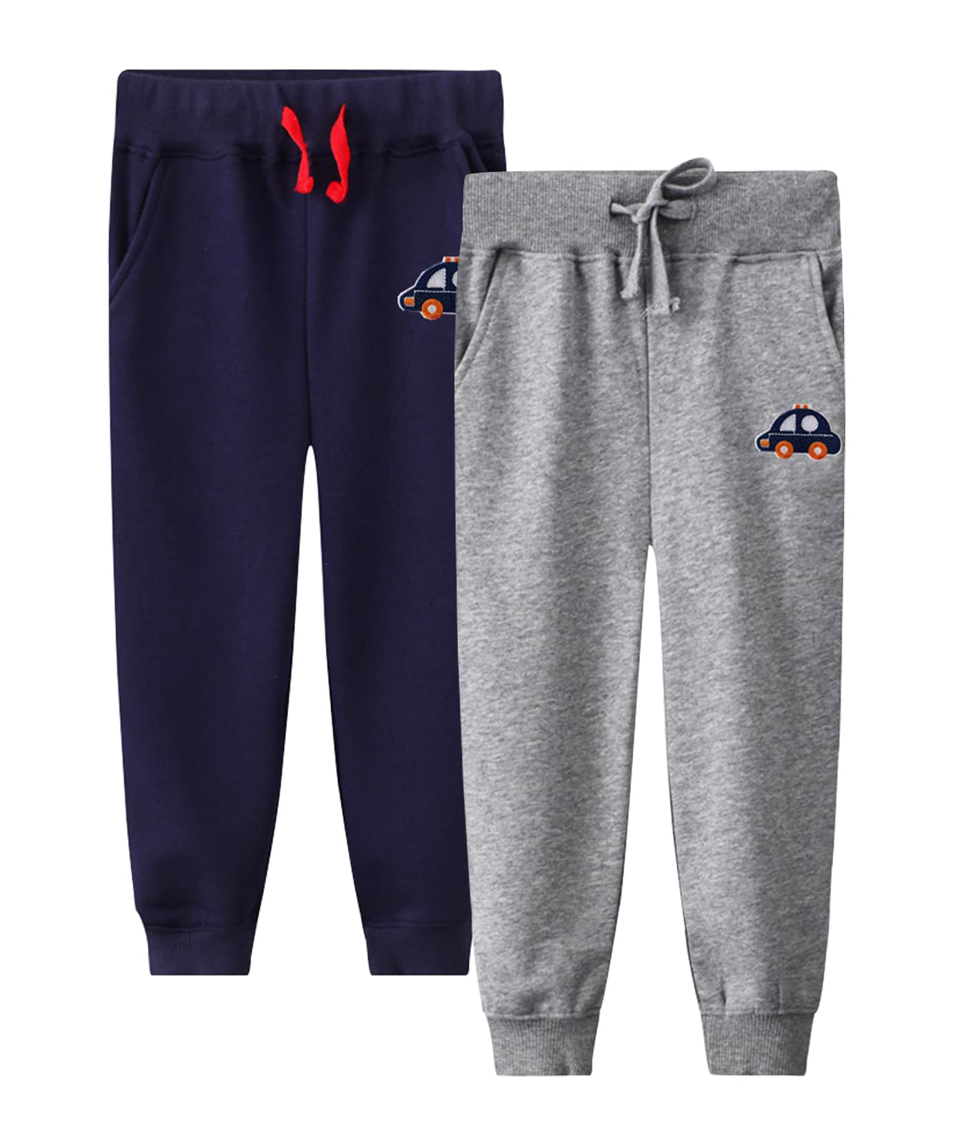 LOKTARC 2 Pack Toddler Boys Sweatpants Drawstring Cotton Sport Jogger Pants Car Navy Ligth Grey 2-3 Years/Size 3T