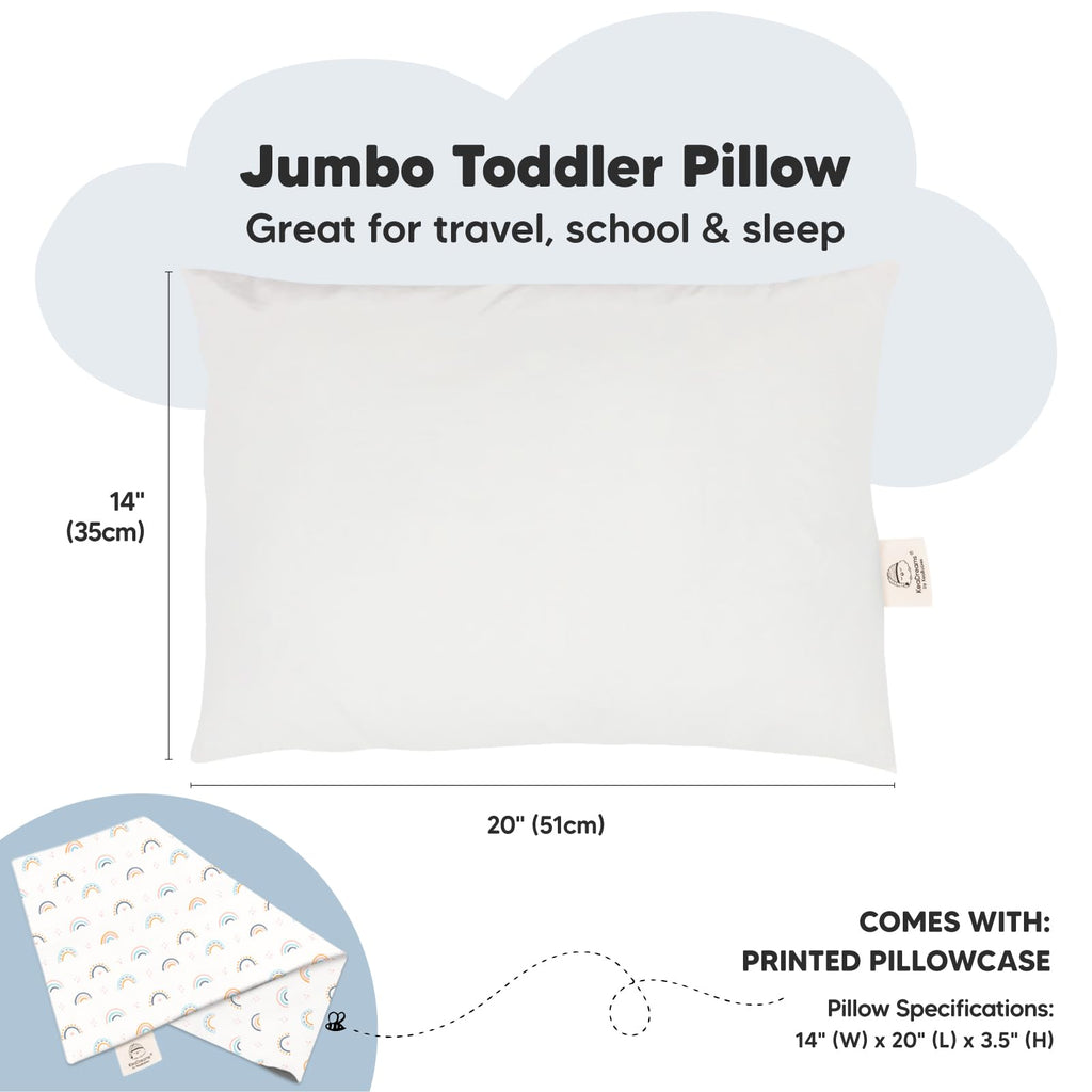 KeaBabies Organic Toddler Pillow with Pillowcase,Jumbo 14X20(Jolly Rainbow)