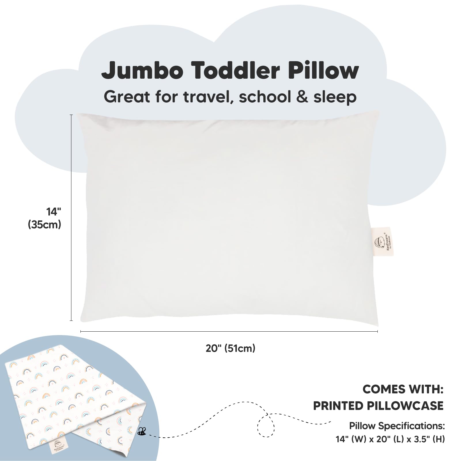 KeaBabies Organic Toddler Pillow with Pillowcase,Jumbo 14X20(Jolly Rainbow)
