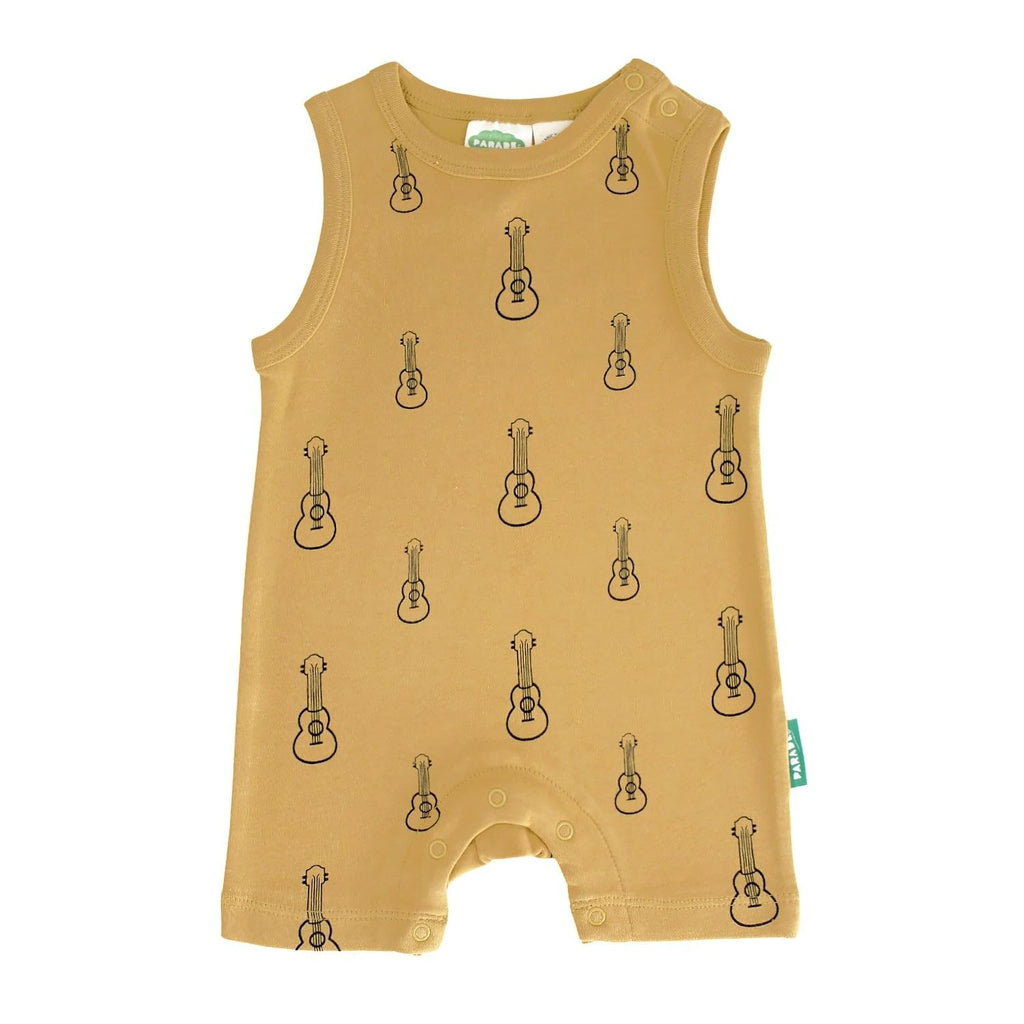 PARADE Organic Tank Rompers - Signature Prints Yellow Ukuleles 12-18 Months