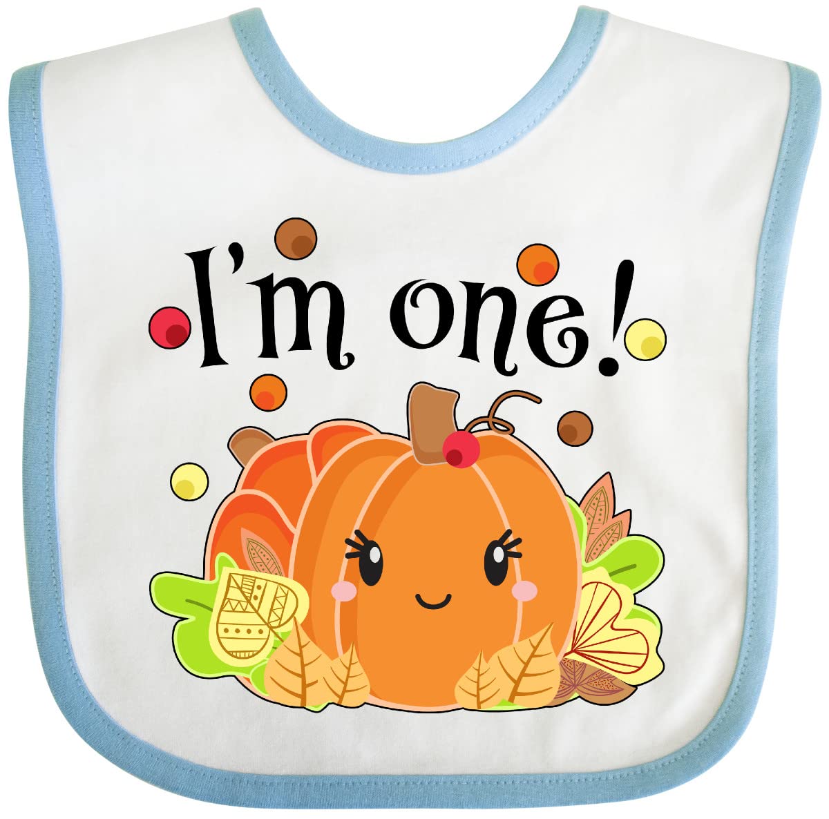 inktastic I'm One- Pumpkin Birthday Autumn Baby Bib White and Blue 331b5