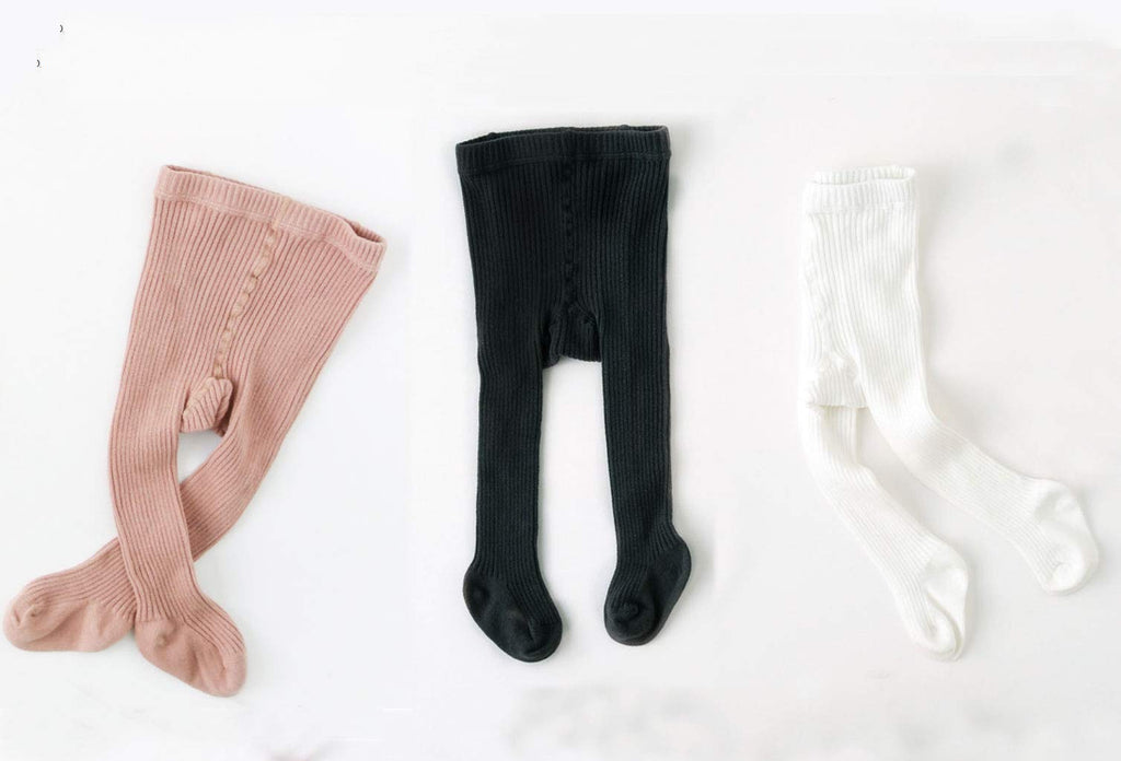 CECORC Girls Tights – Thick Toddlers Girl Leggings–Seamless Cable Knit Cotton Stockings – Girls' Accessories,4-6 Years, 3 Pack（Black+white+lightpink）
