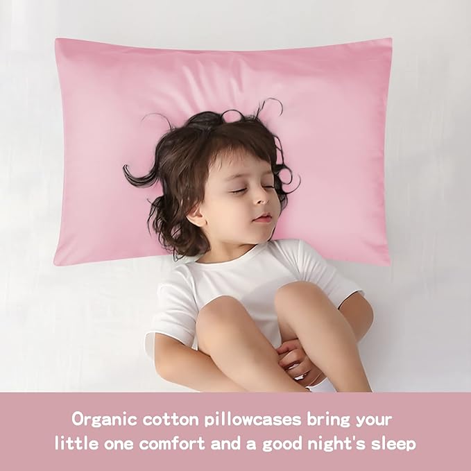 Soft Organic Cotton Toddler Pillowcases 14 X 20 Inches, Fit 13 X 18, 14 X 19 Pillows, Smooth Pearl Cotton Baby Pillowcases with Envelope Closure, Pink and Ivory, Set of 2