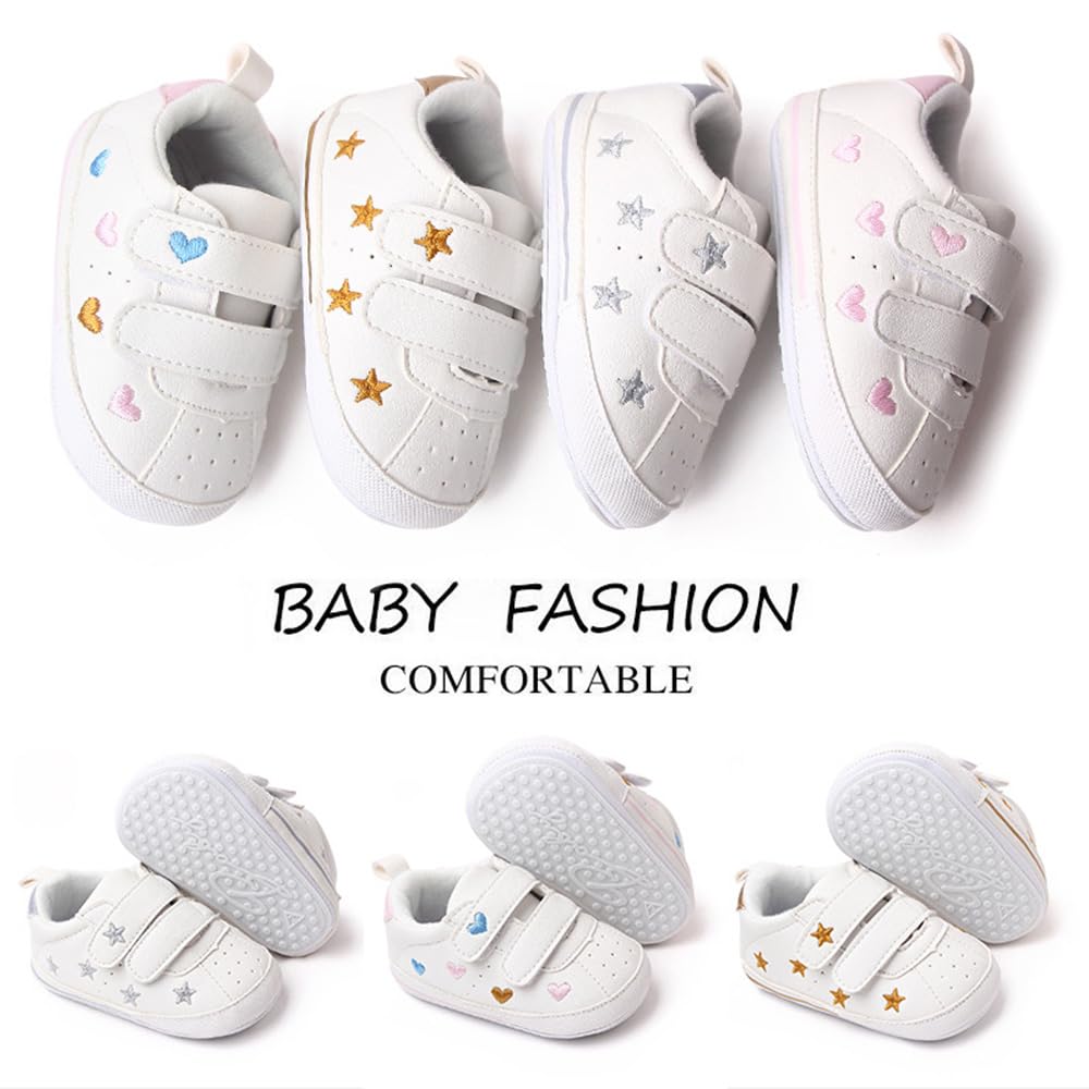 Clowora Baby Boys Girls Shoes Non-Slip Rubber Sole Sneakers Infant First Walking Toddler Crib Shoes Newborn Loafers Flats. (11/Pink,6-12 Months)