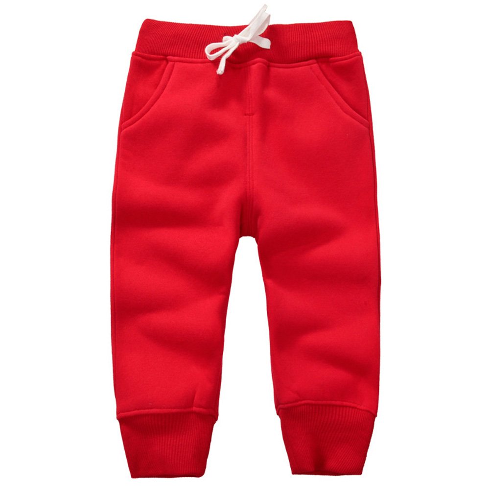 CuteOn Unisex Toddler Jogger Pants Kids Cotton Elastic Waist Winter Baby Sweatpants Pants 2Years Red
