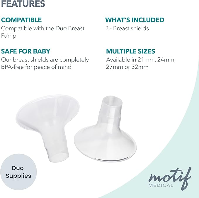 Motif Medical Duo Breast Pump Flange – Comfortable Breast Pump Flanges for Better Milk Flow & Pumping Ease - Ideal Breast Pump Flange Insert for Breastfeeding Moms (2 Shields, 21mm)