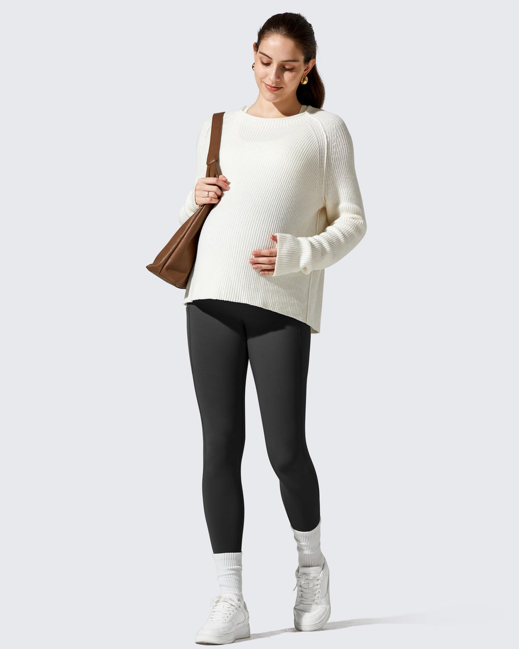 G4Free Fleece Pregnancy Leggings Pockets Maternity Yoga Pants,Black,S,29"