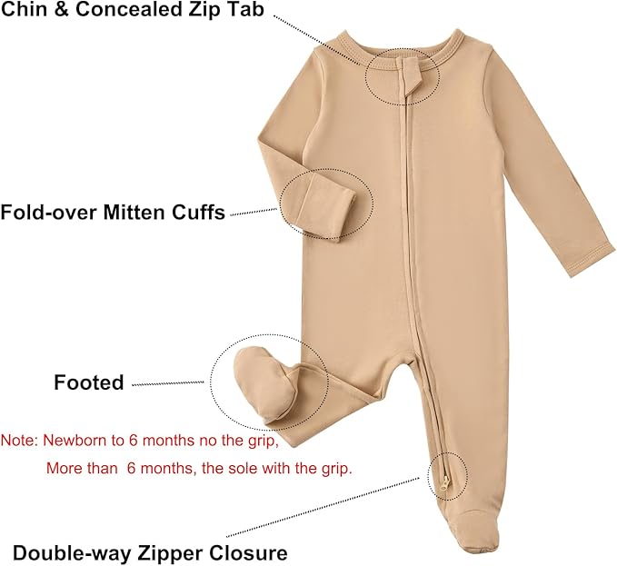 Aablexema Baby Footed Pajamas with Mitten Cuffs Zipper 4-Pack Infant Newborn Cotton Long Sleeve Outfit