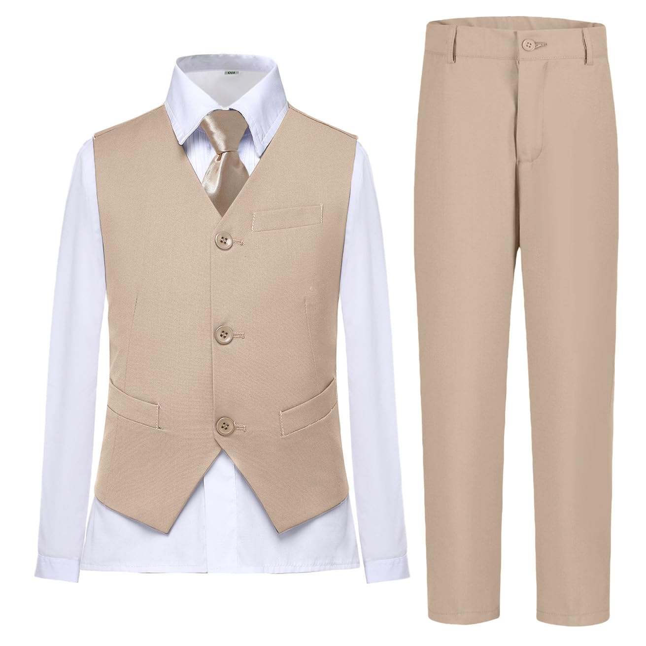 Boys Suit Vest Set Formal Dress Suits Wedding Outfit, Champagne, Size 6