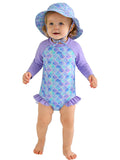 WOLBAY Baby Girl Swimsuit Long Sleeve One Piece Rash Guard with Sun Hat Zipper Bathing Suit Size 0-2T (US, Age, 0 Months, 3 Months, Purple)