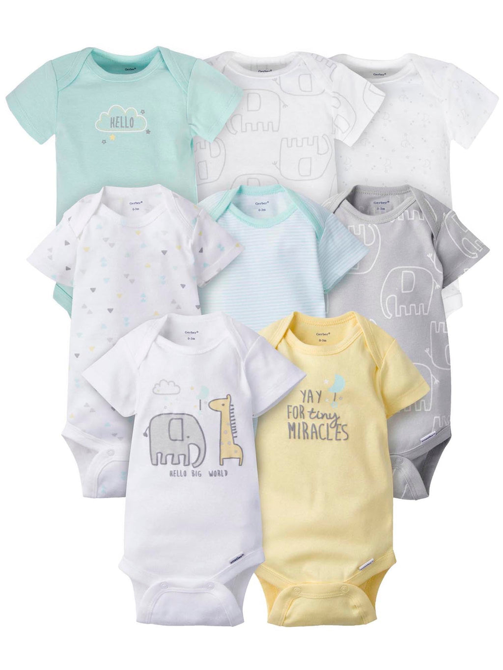 Gerber Baby 8-Pack Short Sleeve Onesies Bodysuits, Animals Green, Newborn
