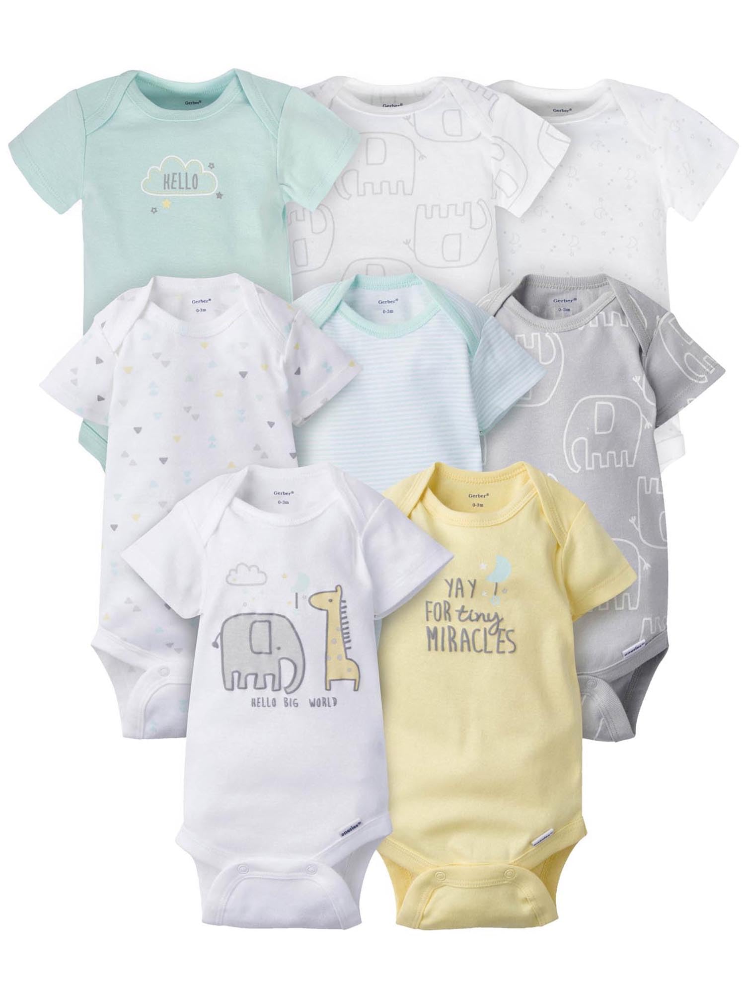 Gerber Baby 8-Pack Short Sleeve Onesies Bodysuits, Animals Green, Newborn