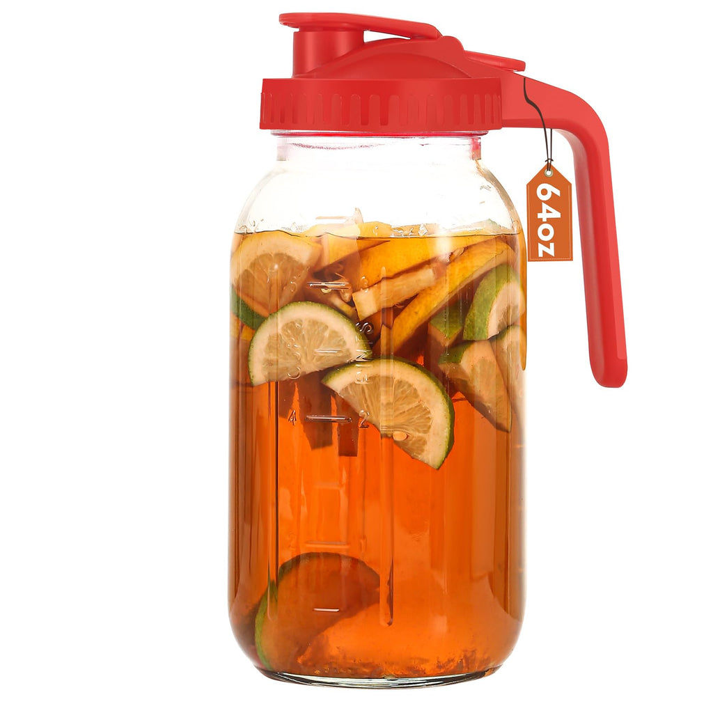 Mihlapi Glass Pitcher with Lid, 64 OZ Mason Jar Pitcher Double Leak Proof, 2 Quart Breast Milk Storage Containers for Fridge, Wide Mouth Glass Jar for Sun Tea, Juice, Cold Brew Coffee