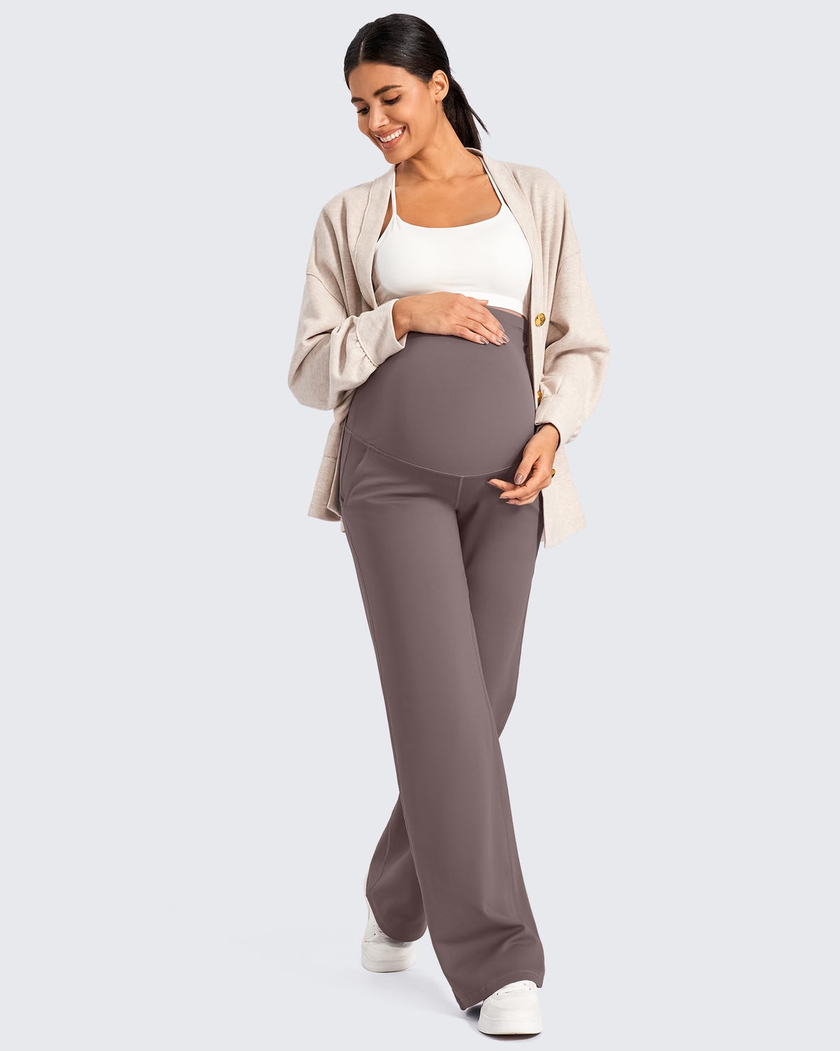G4Free Maternity Fleece Pants Pregnancy Yoga Sweatpants,Taupe,S,Regular