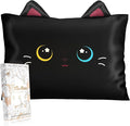 Kids Pillowcases Standard Size 20"x26" - Cute Cartoon Soft Breathable Silk Pillow Cases for Hair and Skin with Hidden Zipper for Women Fun Kawaii Design for Bedding, Black Cat