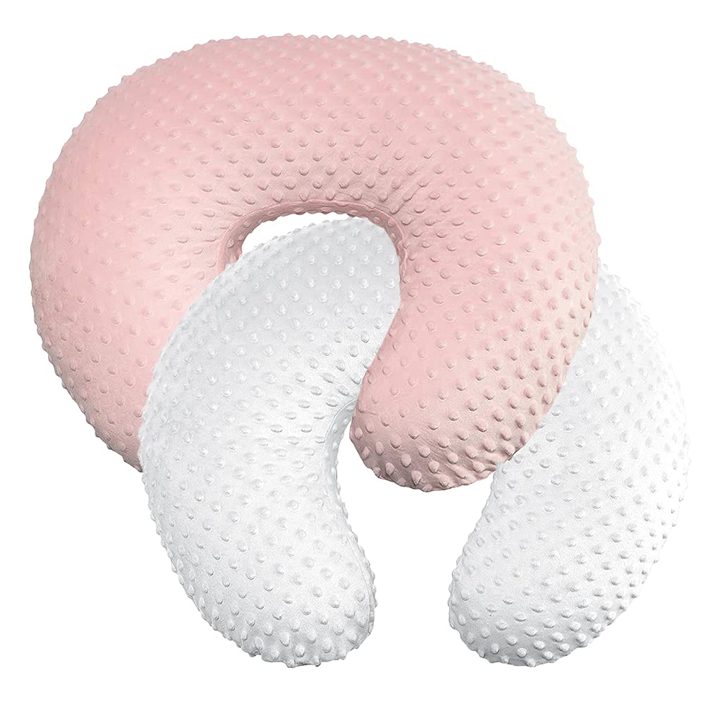 iEvolve Minky Nursing Pillow Cover Breast Feeding Pillow Cover Slipcover U Shape for Baby Boy Girl,Cover Only(White&Pink 2Pack)