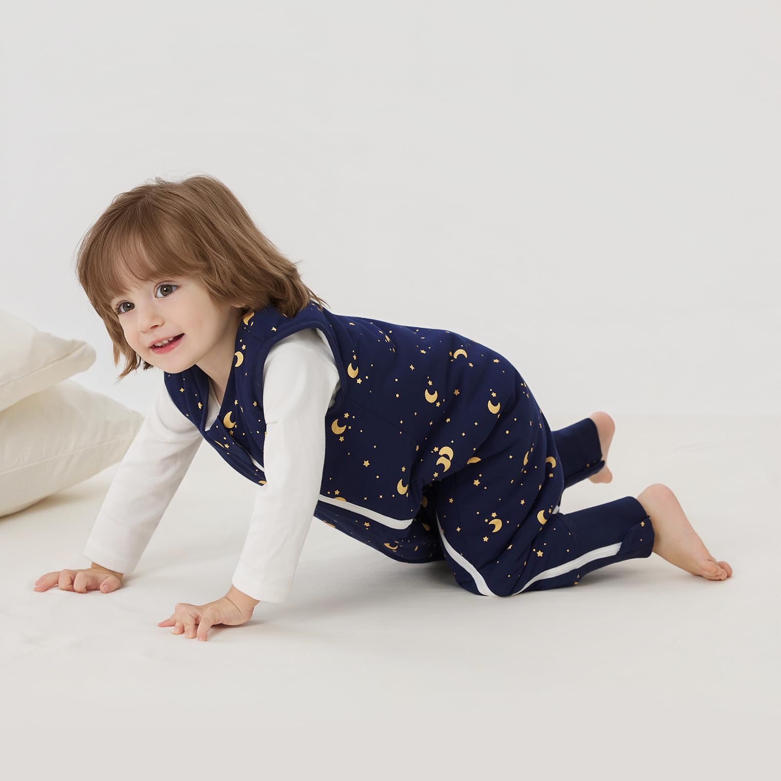 Duomiaomiao 2.5 TOG Toddler Sleep Bag 6-12 Months 100% Cotton Winter Side Open Zipper Baby Sleep Sack with Feet, Warm Toddler Wearable Blanket