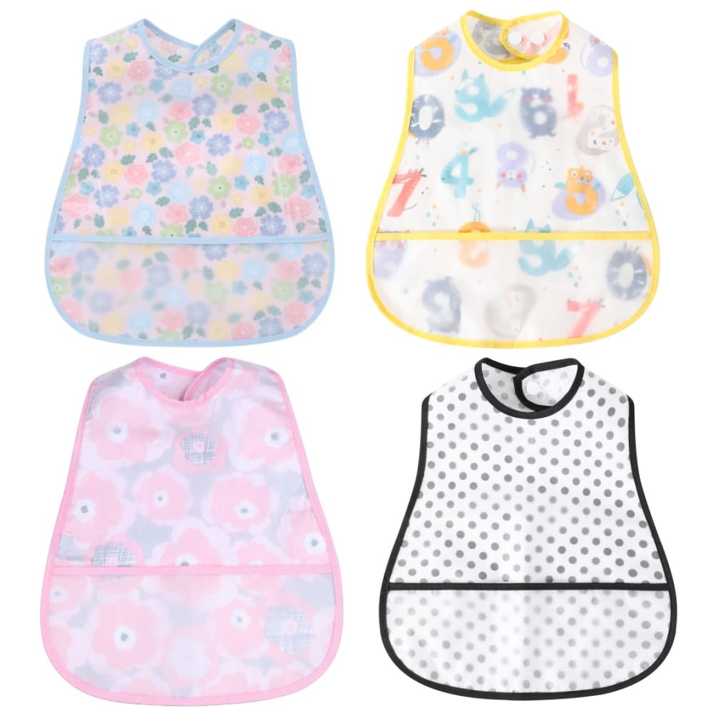 Baby bibs Waterproof Toddler bib - Feeding bib with Pocket for Infant Boy Girl Washable 6-46M