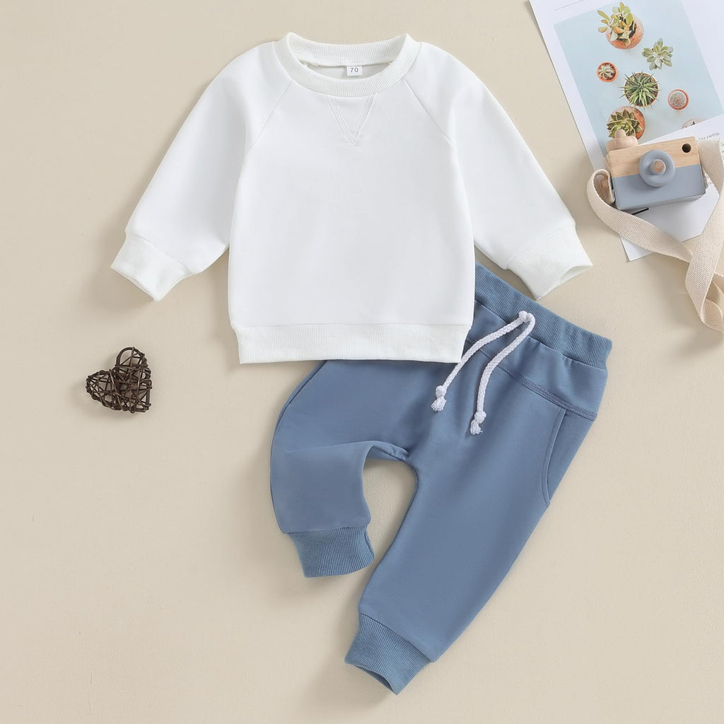 MA&BABY Toddler Baby Boy Clothes Solid Color Sweatshirt Jogger Pants Set