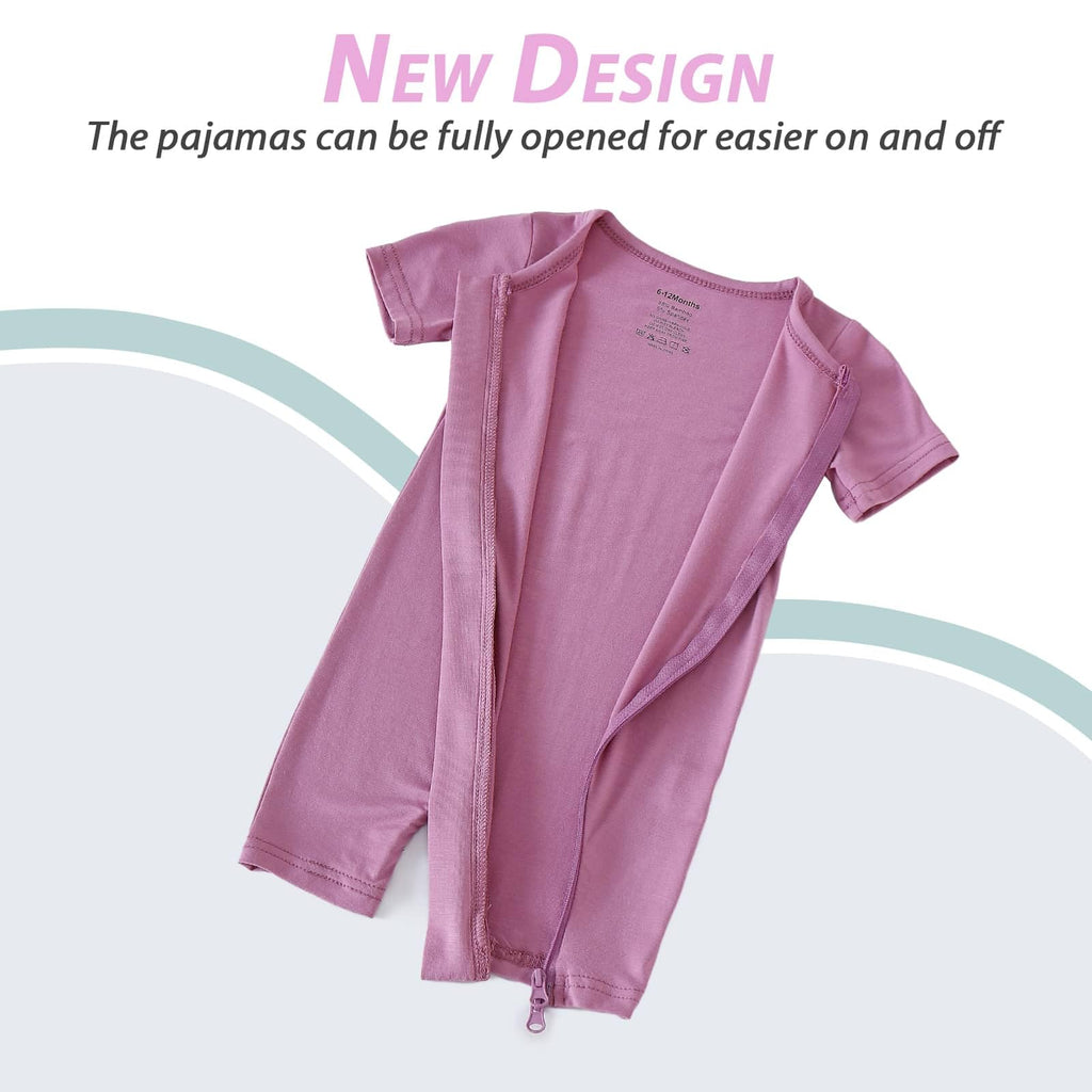 OPAWO Baby Boy Pajamas 3 Pack, 2 Way Zipper Sleepers Baby Boy Girl Romper, Toddler Summer Clothes Outfits 0-24M(Purple,Mauve,Beige,3-6 Months)