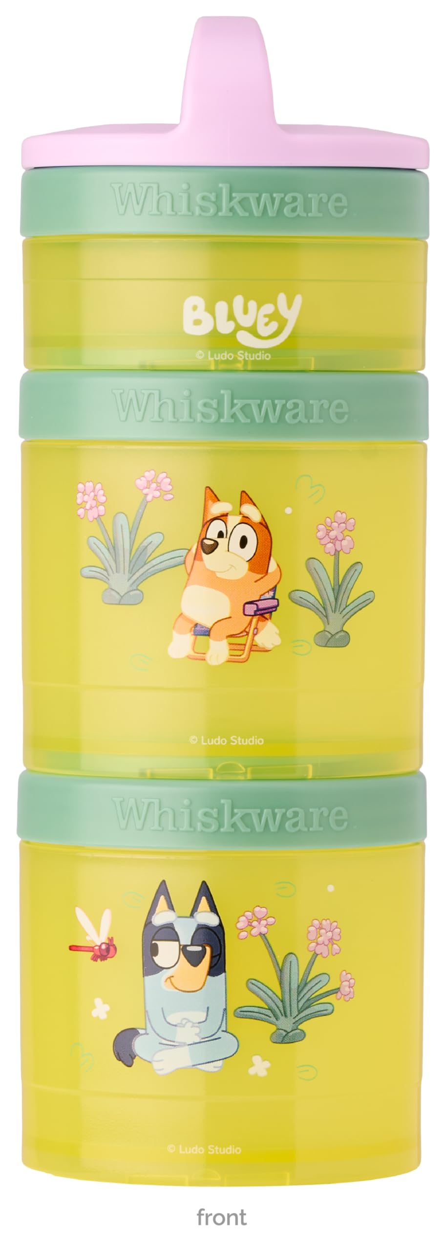 Whiskware Bluey Stackable Snack Containers for Kids and Toddlers, 3 Stackable Snack Cups for School and Travel, Bluey and Bingo (Pack of 1)