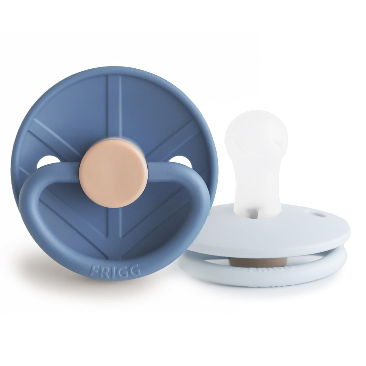FRIGG Little Viking SilkySoft Silicone Baby Pacifier 2-Pack | Made in Denmark | BPA-Free (Powder Blue/Cream,0-6 Months)