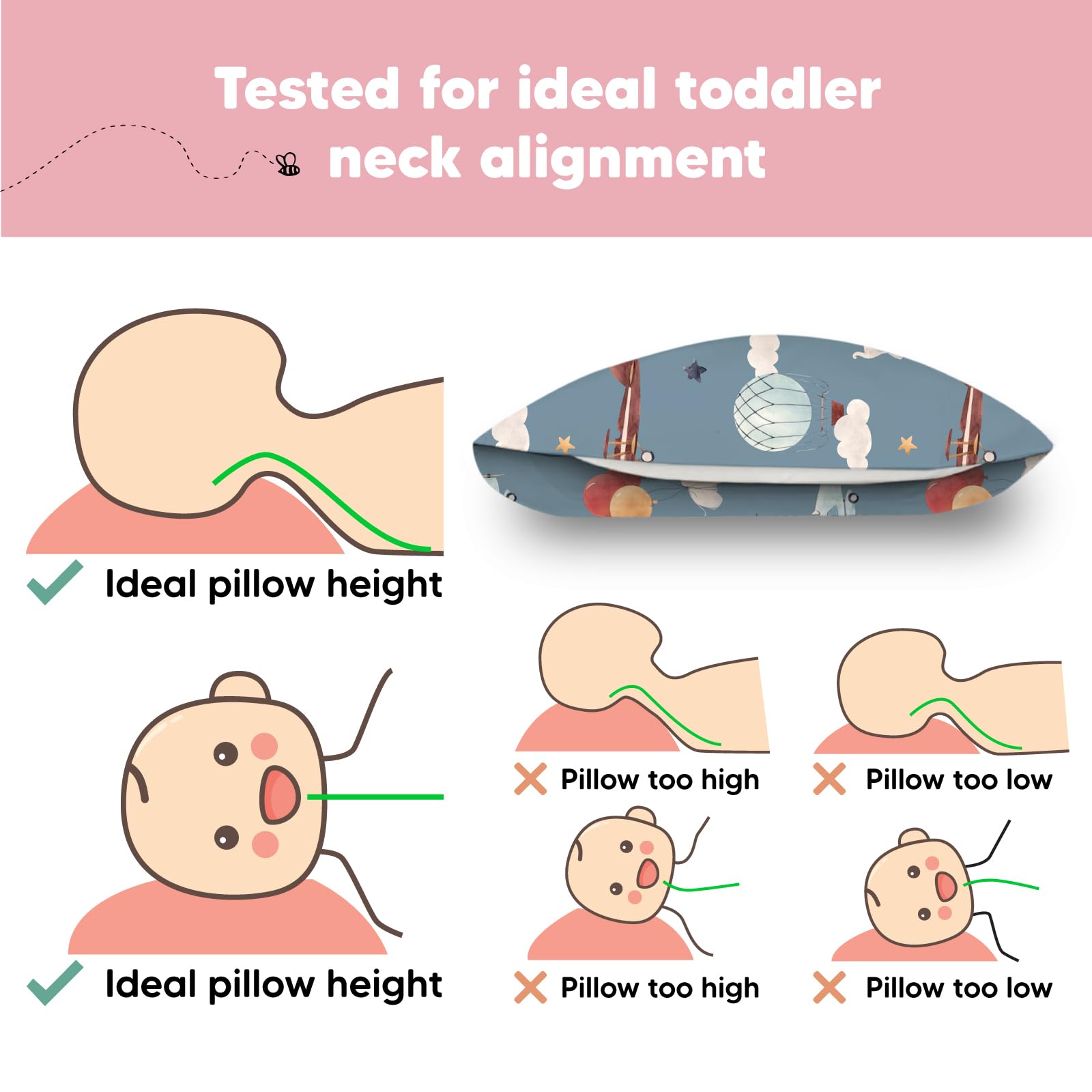 Toddler Pillow with Pillowcase, 13x18 My Little Dreamy Pillow (Up & Away)