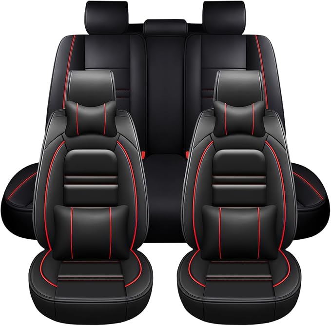 Car Seat Covers for Hyundai Car Sonata 2002-2025 | 5-Seats Seat Covers, Waterproof Seat Protectors, Automotive Seat Covers (Full Set with Pillow,Black&Red Line)