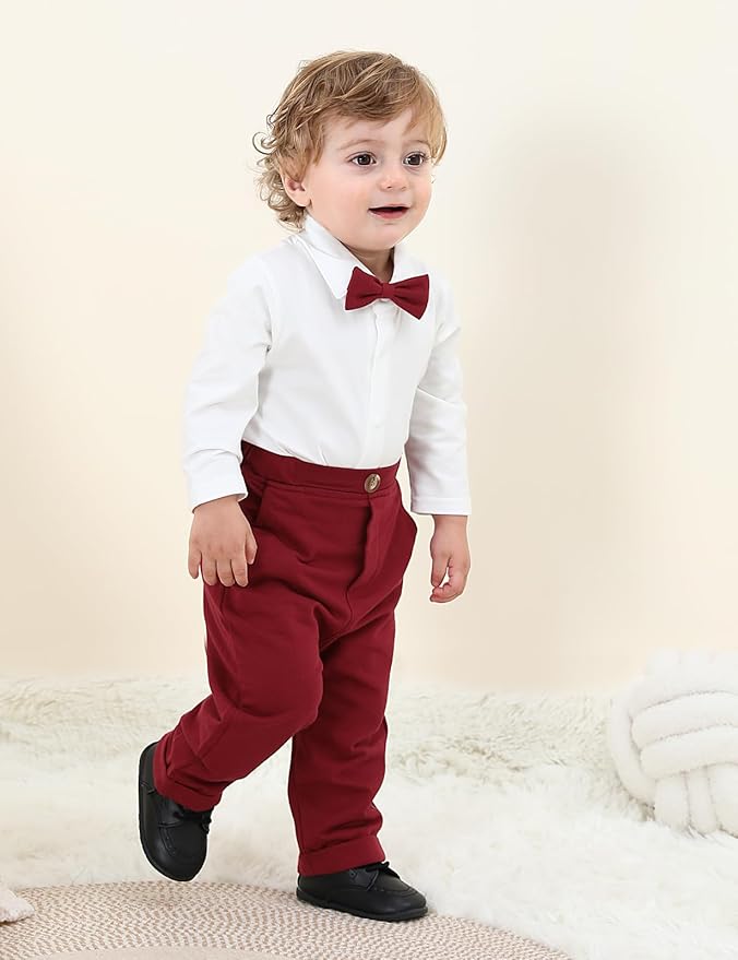 A&J DESIGN Baby Boy Suits Clothes Infant Toddler Formal Gentleman Outfits, Dress Shirt + Vest + Bow Tie + Pants Wedding Set