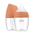 BuubiBottle Mini Slow Flow Bottle for Newborn Babies by Quark - with Anti-Colic RealFeel Nipple to Simulate Breastfeeding - BPA-Free, PVC-Free, Toxin-Free - 5 Oz Bottle with Lid, 2 Pack - Orange
