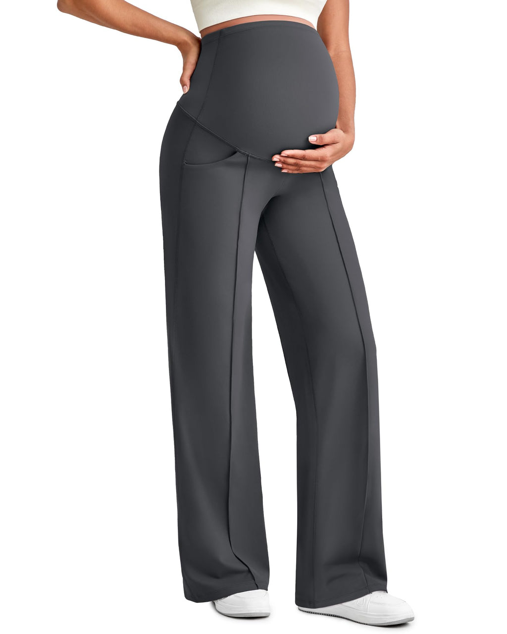 G4Free Maternity Sweatpants Pregnancy Pants for Work,Dark Gray,M,Petite