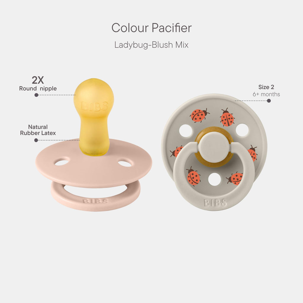 BIBS Colour Pacifier, 6-18 Months, 2-Pack, Round Nipple, Blush/Sand