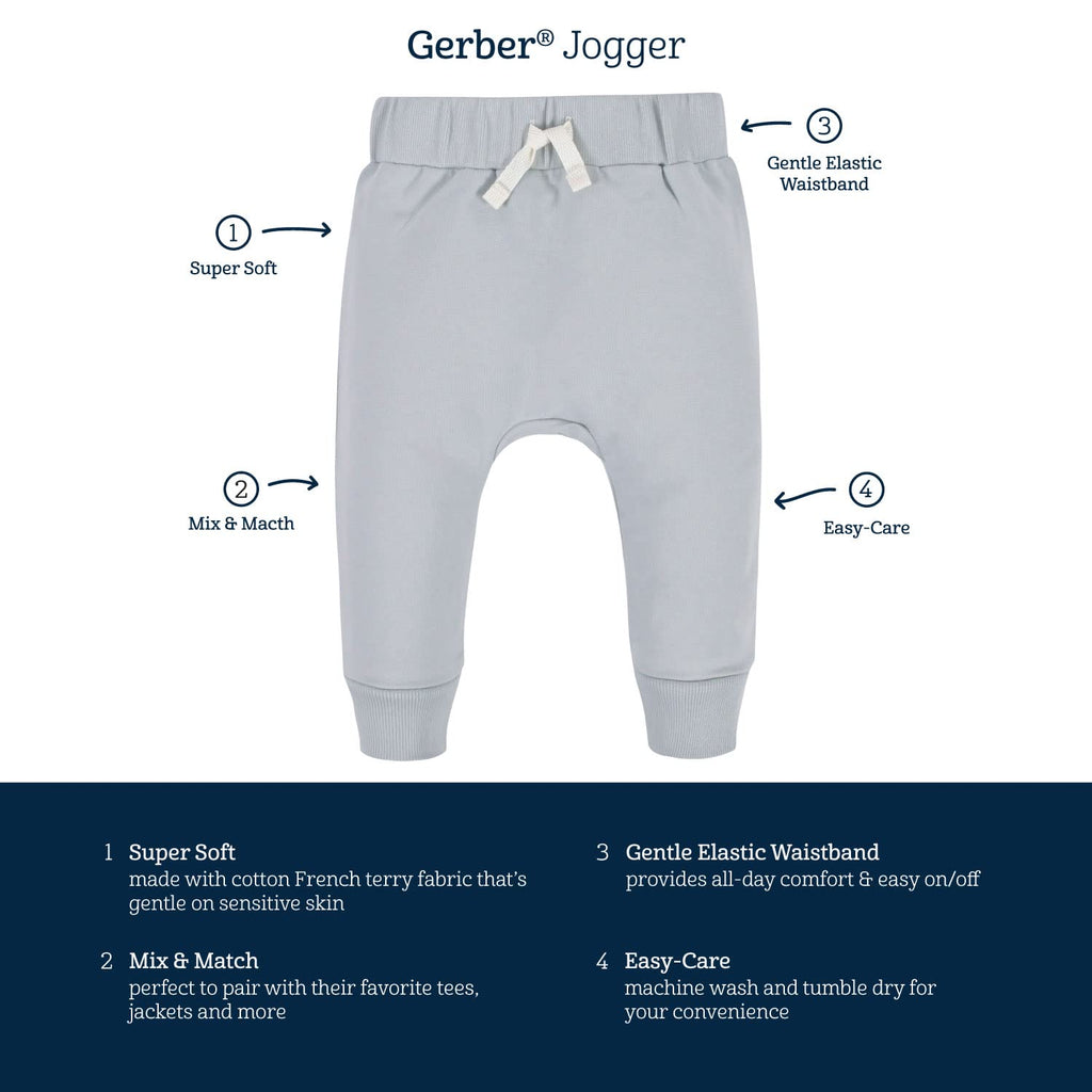 Gerber Baby Boys Toddler 3-Pack Jogger Sweatpants, Green/Black, 5T US