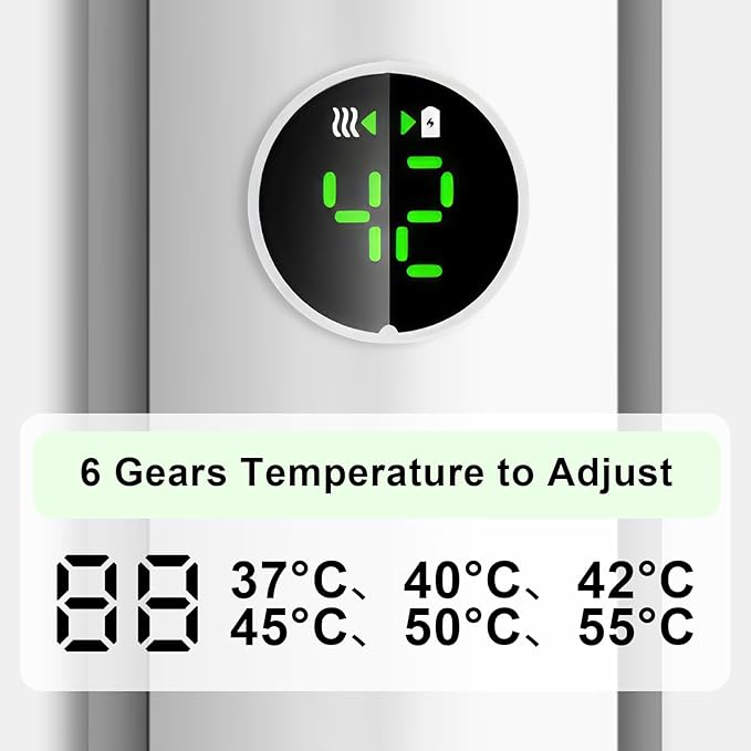 Portable Baby Bottle Warmer for Travel, Cordless Baby Bottle Warmer for Breastmilk and Formula, Rechargeable Bottle Warmer On The Go, Bottle Warmer with Temperature Control, LED Display
