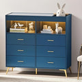 GarveeHome Dresser for Bedroom with 6 Drawers, Baby Changing Table Dresser with Changing Pad, LED Lights & Charging Station, Baby Changing Station with Changing Table Top