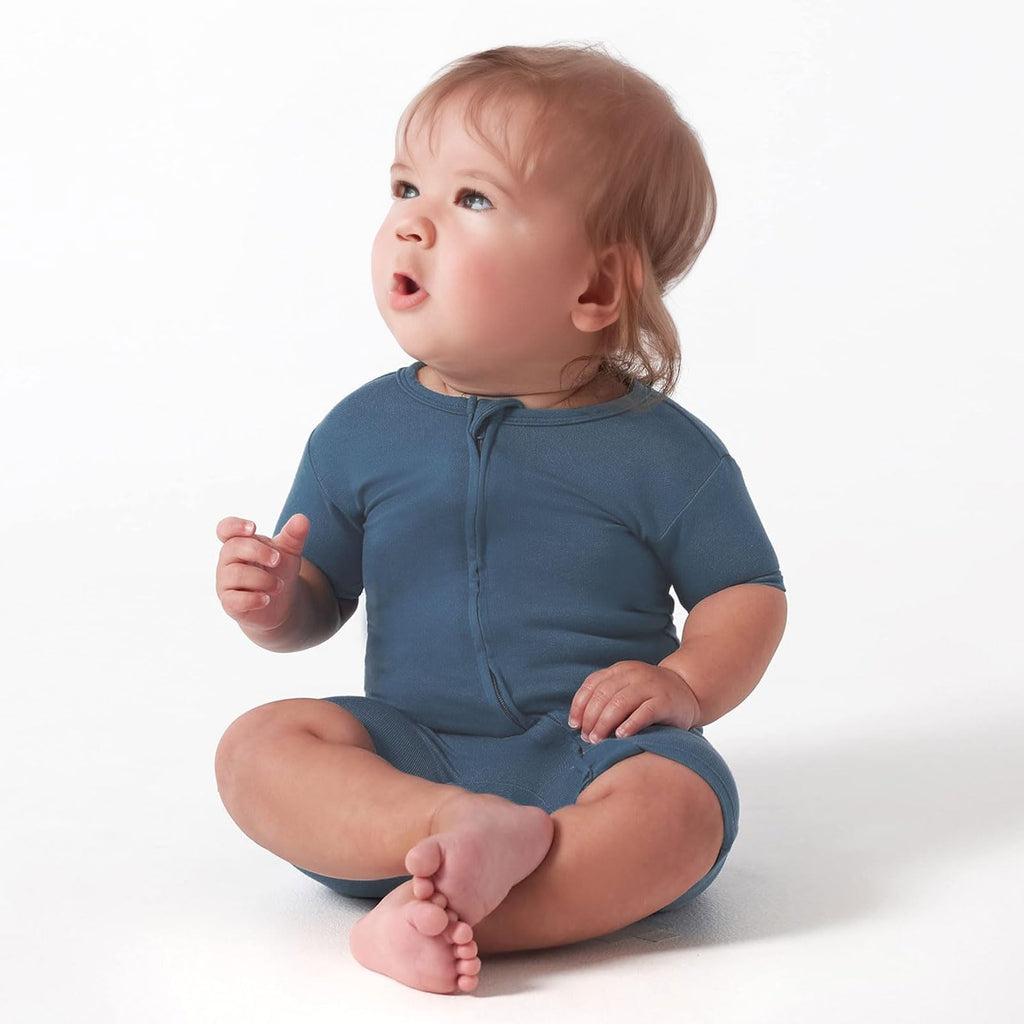 OPAWO Baby Boy Pajamas 3 Pack, 2 Way Zipper Sleepers Baby Boy Girl Romper, Toddler Summer Clothes Outfits 0-24M(Navy,Green,Gray,3-6 Months)