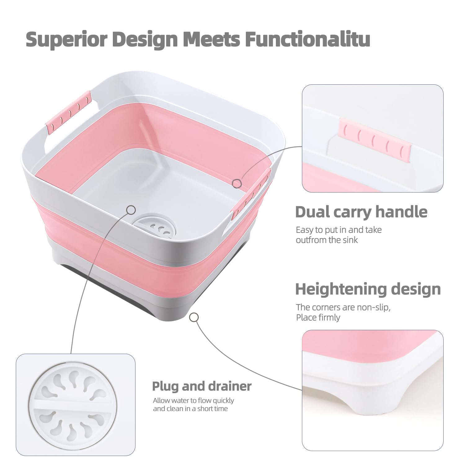 Collapsible Wash Basin for Baby Bottles - 2.4 Gallons Portable Wash Bin for RV Camping Sink, Space-Saving Dish Tub.Laundry & Utility Room Sinks (Pink)
