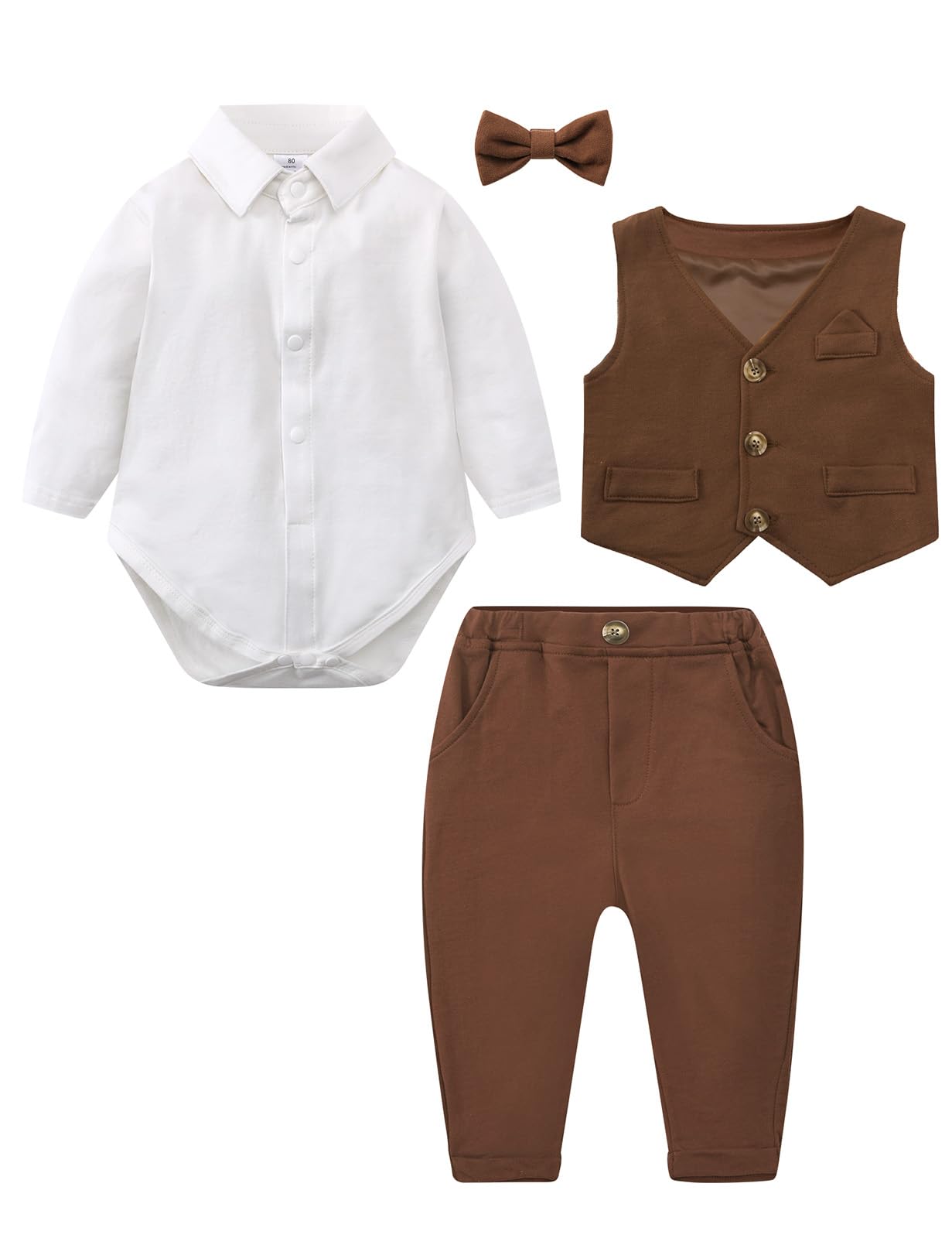 Baby Boys Thanksgiving Outfit Dress Easter Tan Fall Suit Brown 6-9 Months