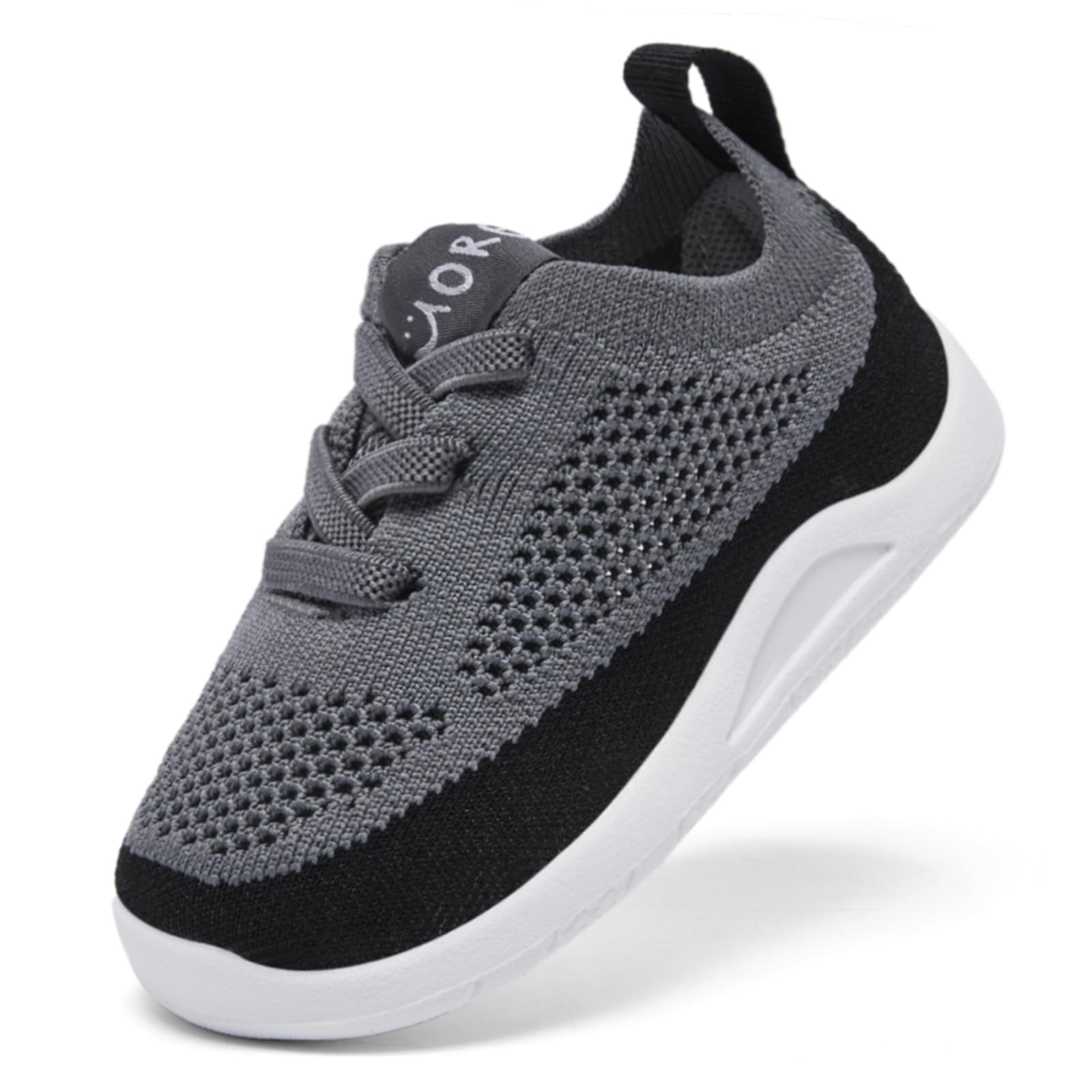 MORENDL Toddler Sneakers Baby Non-Slip Lightweight Breathable Barefoot Shoes Infant Tennis Walking Shoes Black Mesh 12-15 Months