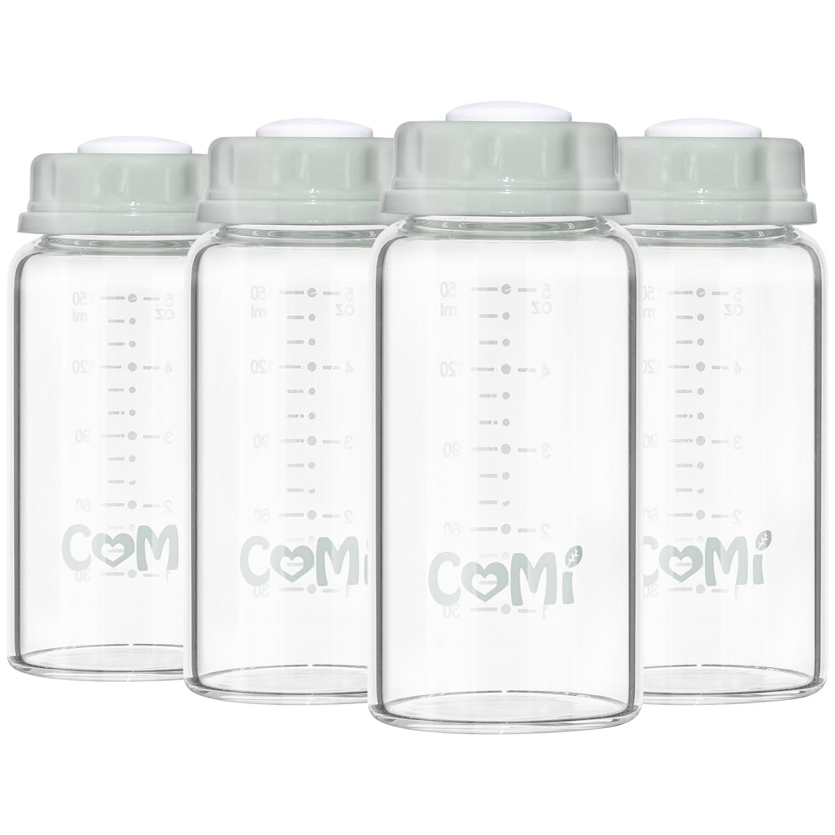 COMI Natural Glass Baby Bottle,Standard Neck Breastmilk Storage Bottle for Fridge,Breast Milk Container,Breast Pump Bottle Compatible with Medela Breast Pump,BPA Free,4PCS (5oz, 2 Gray+2 Pink)
