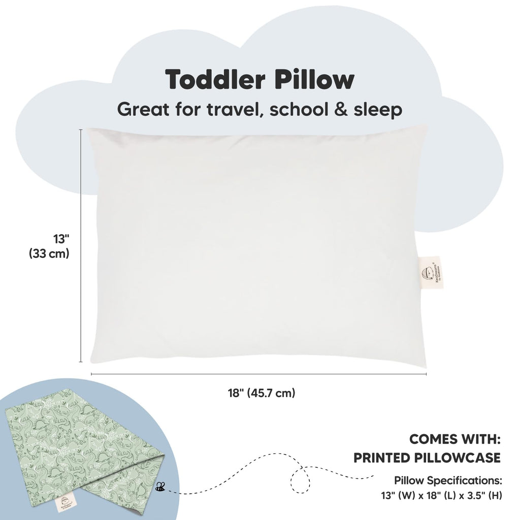 Toddler Pillow with Pillowcase, 13x18 My Little Dreamy Pillow (DinoDood)