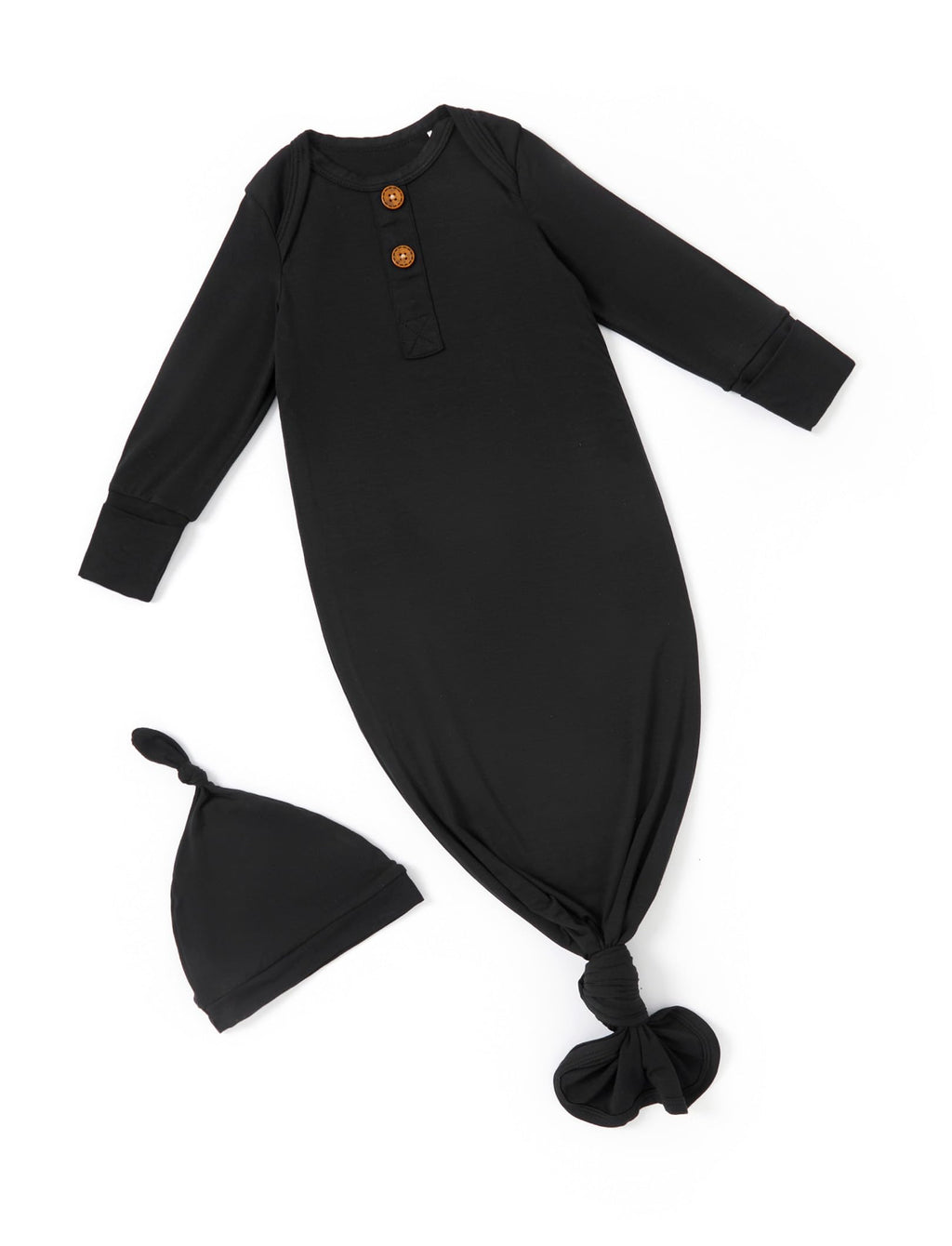 PATPAT Baby Sleeper Gown with Bamboo Viscose for Newborn Girls Boys, Knotted Nightgown with Mittens for Infant Home Coming, Onyx-Hat, 3-6M