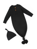 PATPAT Baby Sleeper Gown with Bamboo Viscose for Newborn Girls Boys, Knotted Nightgown with Mittens for Infant Home Coming, Onyx-Hat, 3-6M