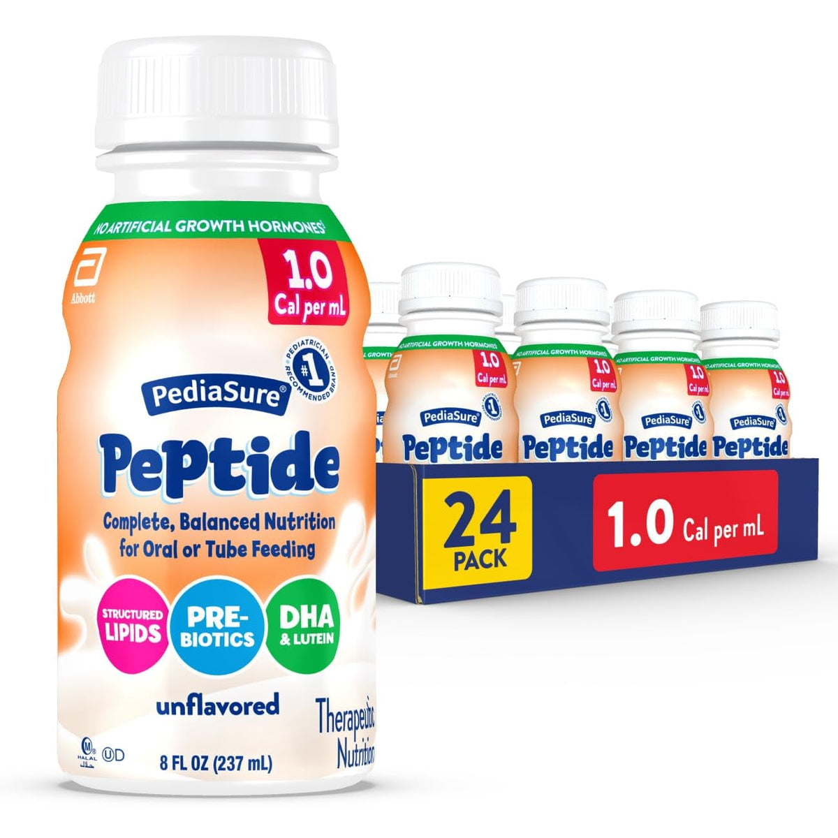 PediaSure Peptide 1.0 Cal,24 Count,Complete,Balanced Nutrition for Kids with GI Conditions,Peptide-Based Formula,with 7g Protein and Prebiotics,for Oral or Tube Feeding,Chocolate,8-fl-oz Bottle