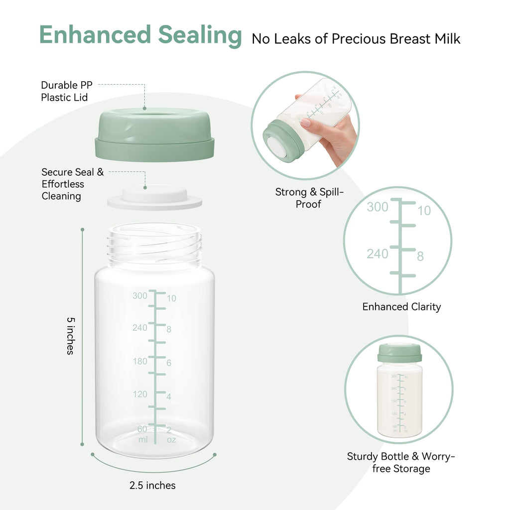 TOVVILD 10oz Breastmilk Storage Bottle, Compatible with Momcozy Milk Cooler 22oz & Spectra Pumps, BPA-Free Wide-Neck Collection Bottles for Pumping & Fridge, Breastfeeding Essentials, 4PCS